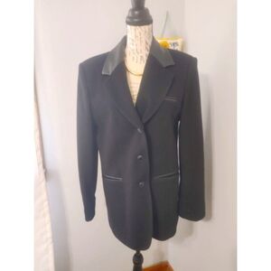 Vintage Women's Braebrook Blazer Size M Black Wool Leather Trim